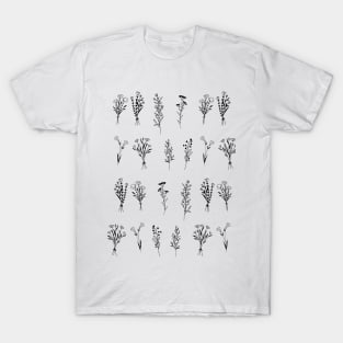 Wildflowers One Line Art Flowers Pattern Pack T-Shirt